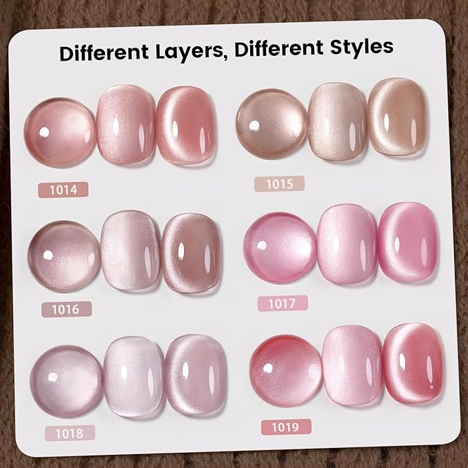 RARJSM Nude Glitter Cat Eye Gel Nail Polish Set 6Pcs Ceramics Pink Light Purple Brown Velvet Shimmer Smoothie Cateye Gel Polish with Magnetic Stick UV LED Curing Require Home Salon Nail Design-Velvo Beauty