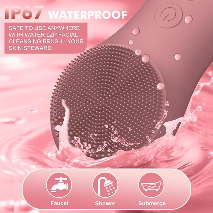 LZP Facial Cleansing Brush, Silicone Electric Exfoliator Scrubber with 6 Speeds, Rechargeable Face Scrubber for Cleansing, Exfoliating and Massaging, Waterproof Face Scrub Brush for Men & Women-Velvo Beauty