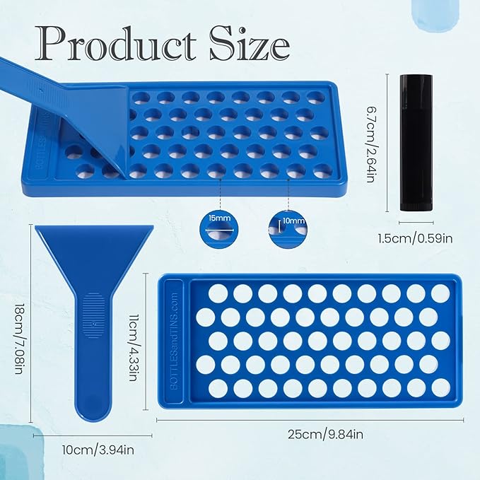 RONRONS Lip Balm Crafting Kit, Professional Lipsticks Filling Tray with 50 Small Holes and Spatula, Easy to Fill 50 Pieces Lipstick Tubes Containers for Business Gifts, Blue-Velvo Beauty