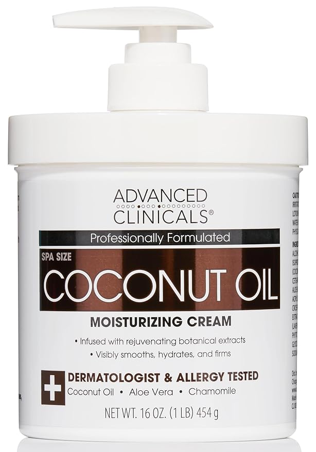 Advanced Clinicals Coconut Oil Body Cream For Women & Men | Hydrating Coconut Lotion For Extremely Dry Skin | Visible Anti Aging Body Butter Skin Care Balm Moisturizer For Hand, Heel, Feet, 16 Ounce-Velvo Beauty