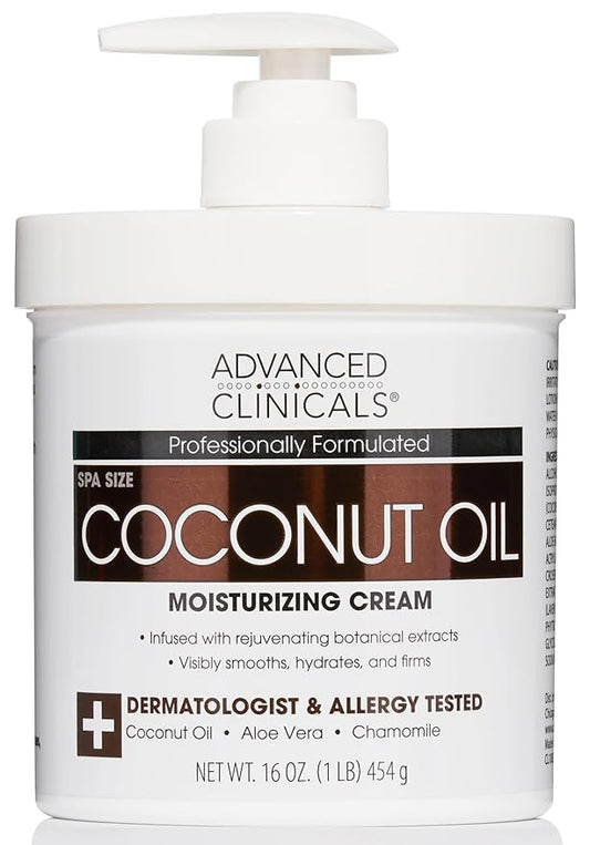 Advanced Clinicals Coconut Oil Body Cream For Women & Men | Hydrating Coconut Lotion For Extremely Dry Skin | Visible Anti Aging Body Butter Skin Care Balm Moisturizer For Hand, Heel, Feet, 16 Ounce-Velvo Beauty