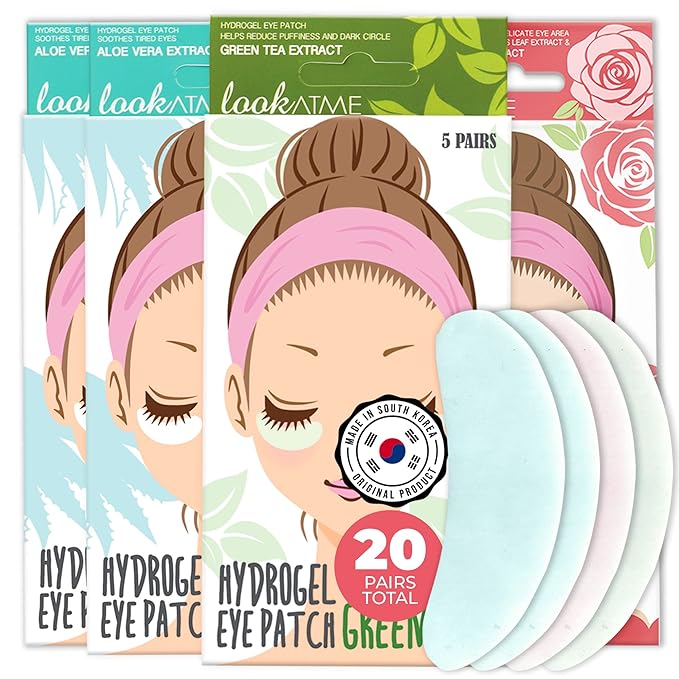 Under Eye Patches for Dark Circles and Puffiness (20 Pairs) - Korean Skin Care Caffeine Collagen Eye Patches for Puffy Eyes -Hydrogel Eye Patch - Under Eye Mask - Aloe Vera Rose Green Tea Gel Eye Pads-Velvo Beauty