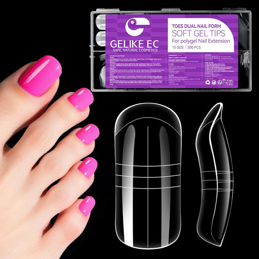 Gelike EC Toes Dual Forms for Extension: 300 Pcs Color Nail Form, 15 Size Nail Forms For Builder, Half Matte Gel Forms For Manicure Art Design Salon Diy-Velvo Beauty