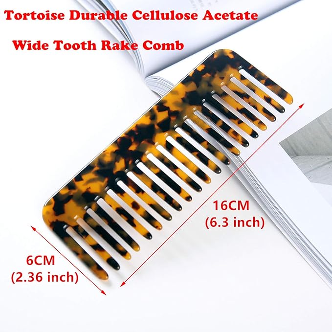 Fsmiling Wide Tooth Comb Large Detangling Comb Cellulose Detangler Comb for Women Thick Curly Wavy Wet Dry Hair 2 Pack,Tortoise shell-Velvo Beauty