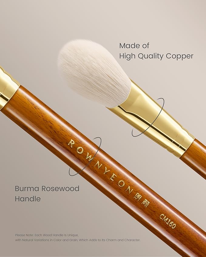 Desert Oak Series CM 160 Angled Blush Brush for Cheeks – Ideal for Powder & Cream Blush, Golden Brass Ferrule, Ebana Bubinga Handle, Soft Nylon Bristles-Velvo Beauty