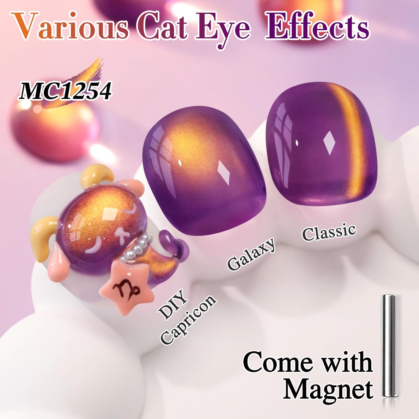 Double Rhythm Jelly Glass Cat Eye Gel Polish with Magnet 15ML Holographic Glitter Shimmer Translucent Sheer Color Magnetic Nail Polish Salon DIY at Home (Golden Purple-MC1254)-Velvo Beauty