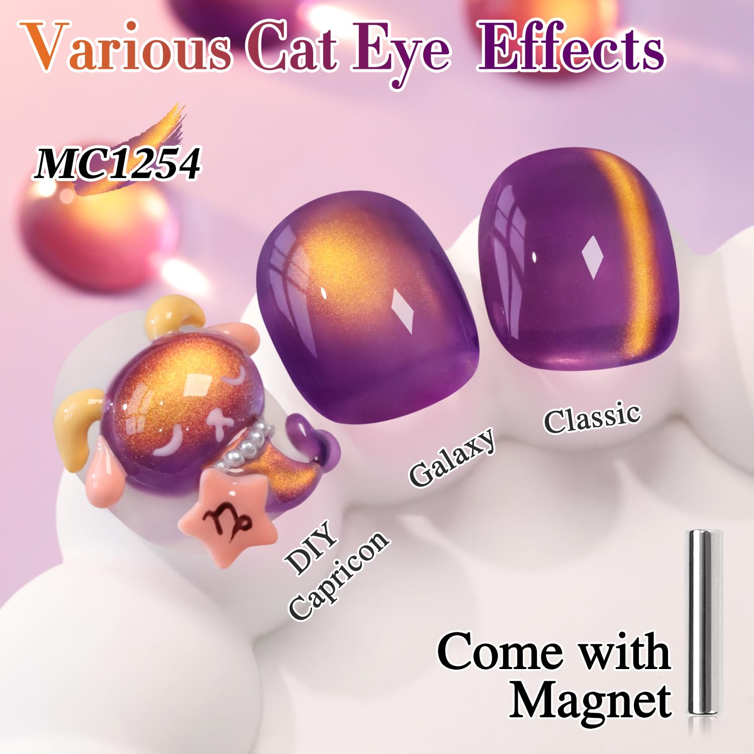 Double Rhythm Jelly Glass Cat Eye Gel Polish with Magnet 15ML Holographic Glitter Shimmer Translucent Sheer Color Magnetic Nail Polish Salon DIY at Home (Golden Purple-MC1254)-Velvo Beauty
