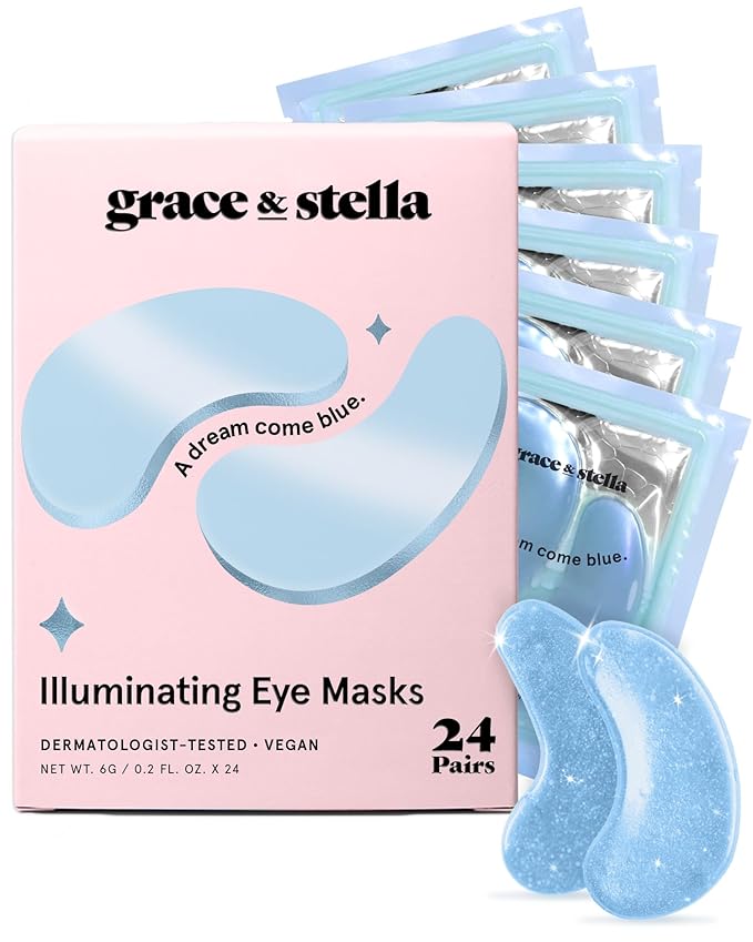 grace & stella Award Winning Under Eye Mask Reduce Dark Circles, Puffy Eyes, Undereye Bags, Wrinkles, Gel Under Eye Patches, Birthday Gifts for Women - Vegan Cruelty-Free Self Care (24 Pairs, Blue)-Velvo Beauty