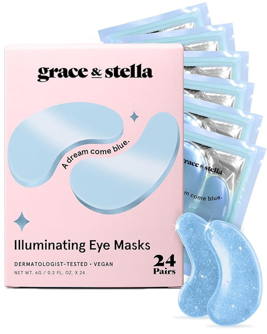 grace & stella Award Winning Under Eye Mask Reduce Dark Circles, Puffy Eyes, Undereye Bags, Wrinkles, Gel Under Eye Patches, Birthday Gifts for Women - Vegan Cruelty-Free Self Care (24 Pairs, Blue)-Velvo Beauty