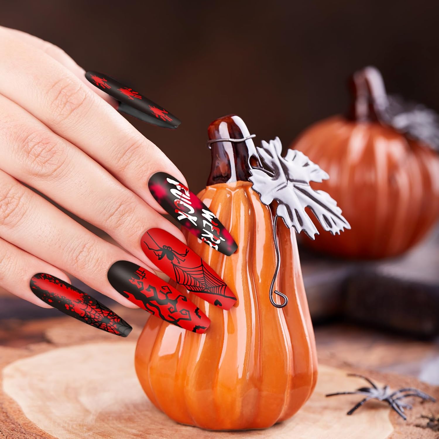 Whaline 6Pcs Halloween Nail Plates Stamping Set Pumpkin Ghost Bat Witch Stamp Templates Nail Art Plates for Trick or Treat Party DIY Print Manicure Salon Design-Velvo Beauty