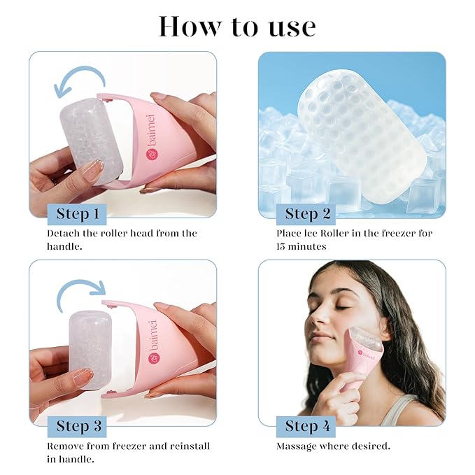 BAIMEI IcyMe Ice Roller for Face and Gua Sha Facial Tool Set, Ice Face Roller Reduces Puffiness Relieves Migraines Skin Care Tools, Self Care Gift for Women - Pink-Velvo Beauty