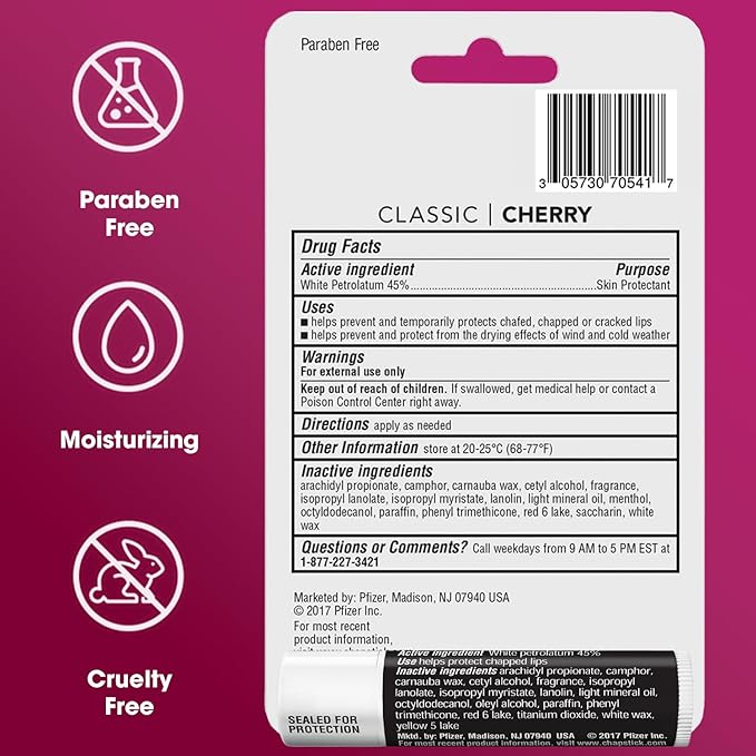 ChapStick Cherry Lip Balm 4-Pack + 1 Original ChapStick, Lip Moisturizer, 0.15 Oz Ea (5 Piece Set)-Velvo Beauty