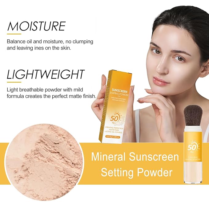 Mineral Sunscreen Setting Powder, Natural Translucent Mineral Brush Powder, SPF 50 PA++, Matte Makeup Setting Powder Long Lasting Oil Control Lightweight Breathable Face Powder for All Skin-Velvo Beauty