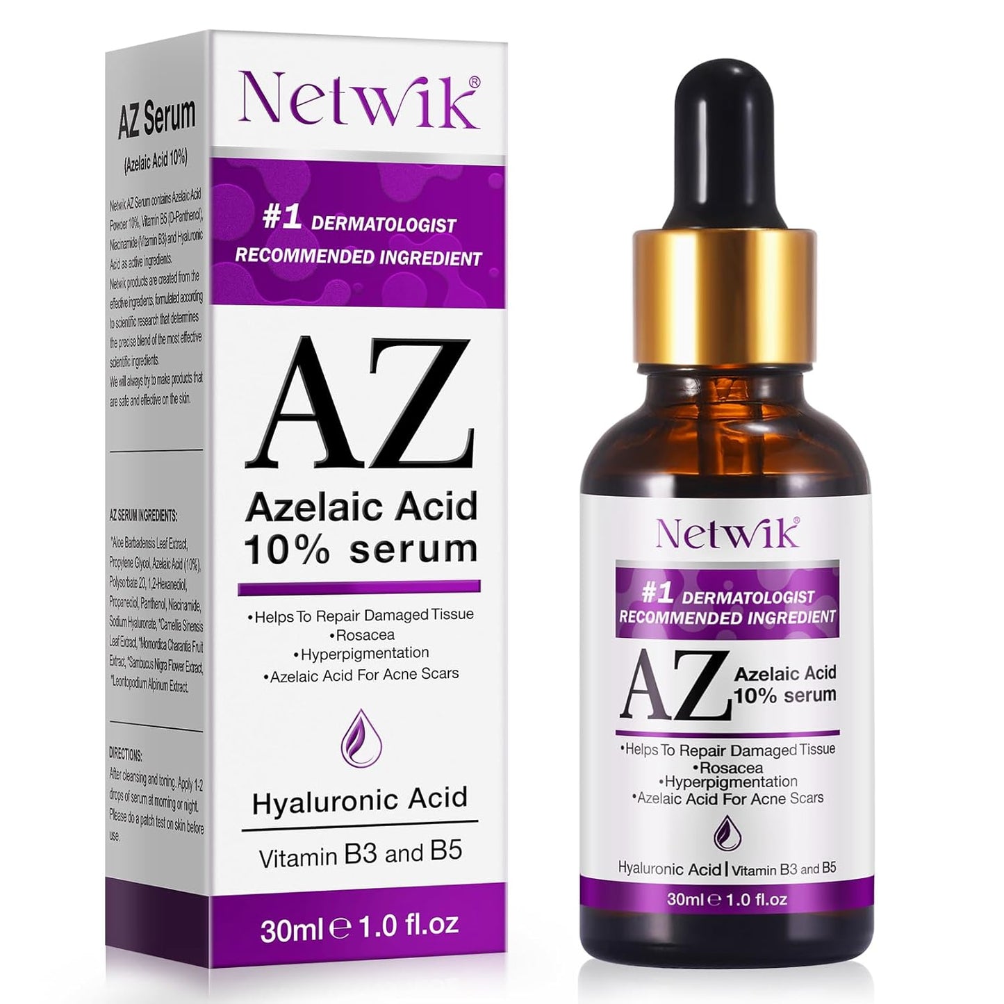 Azelaic Acid Serum - Azelaic Acid 10% for Acne Treatment - Fast Rosacea Skin Care - Redness Relief Face and Boost Skin Radiance with Niacinamide & Vitamin B3, B5 and Hyaluronic Acid, 1 Fl Oz-Velvo Beauty