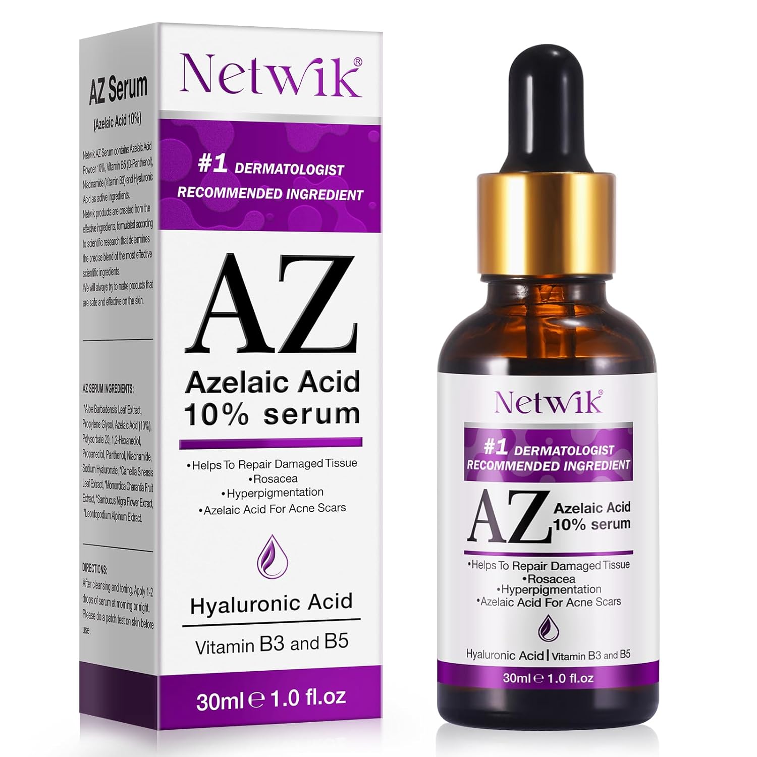 Azelaic Acid Serum - Azelaic Acid 10% for Acne Treatment - Fast Rosacea Skin Care - Redness Relief Face and Boost Skin Radiance with Niacinamide & Vitamin B3, B5 and Hyaluronic Acid, 1 Fl Oz-Velvo Beauty