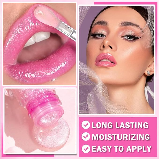 2PCS/Set MILEMEI Color Changing Lip Oil Magic Moisturizing, Big Brush Plumping Lip Oil, Plumping Glimmer Glow-Velvo Beauty