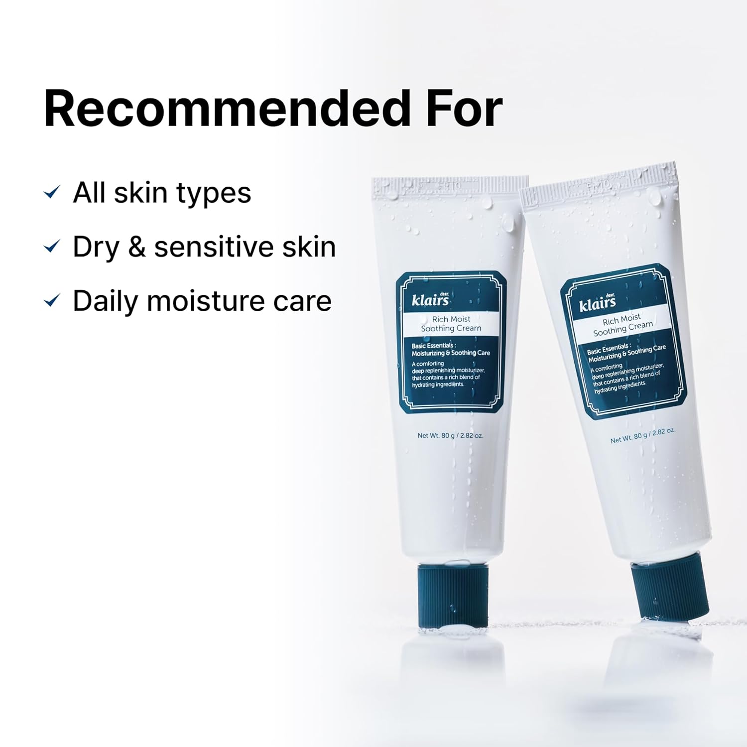 DearKlairs Rich Moist Soothing Cream 80ml, Repair Skin Barrier, Sensitive Skin, Hypoallergenic, Centella Asiatica, Ceramide, Moisturizer, Full Hydration, Non-sticky texture, Korean Moisturizer-Velvo Beauty