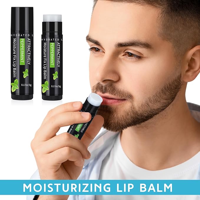 4 Pcs Lip Balm with Gift Box for Men Raffia Grass Organic Natural Beeswax Lip Balm for Father's Day Gifts Women Adults Teens Dry Chapped Lips Care Product-Velvo Beauty