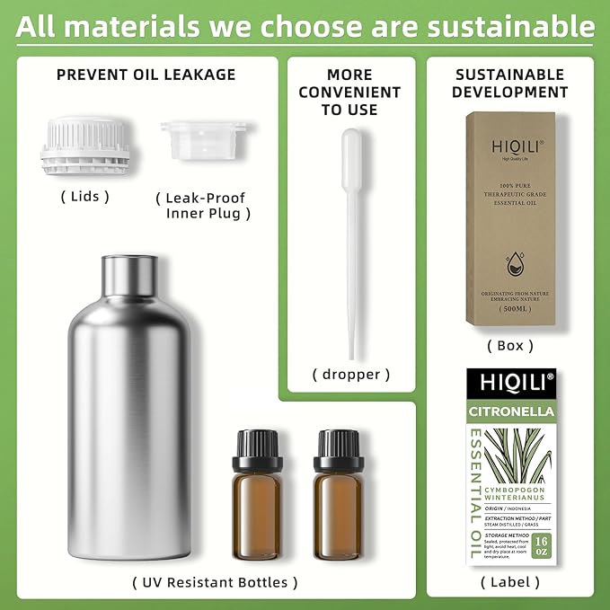 HIQILI 16 Fl Oz Citronella Oil for Homemade Sprays, Add to Diffuser, 100% Pure and Natural Undiluted-Velvo Beauty