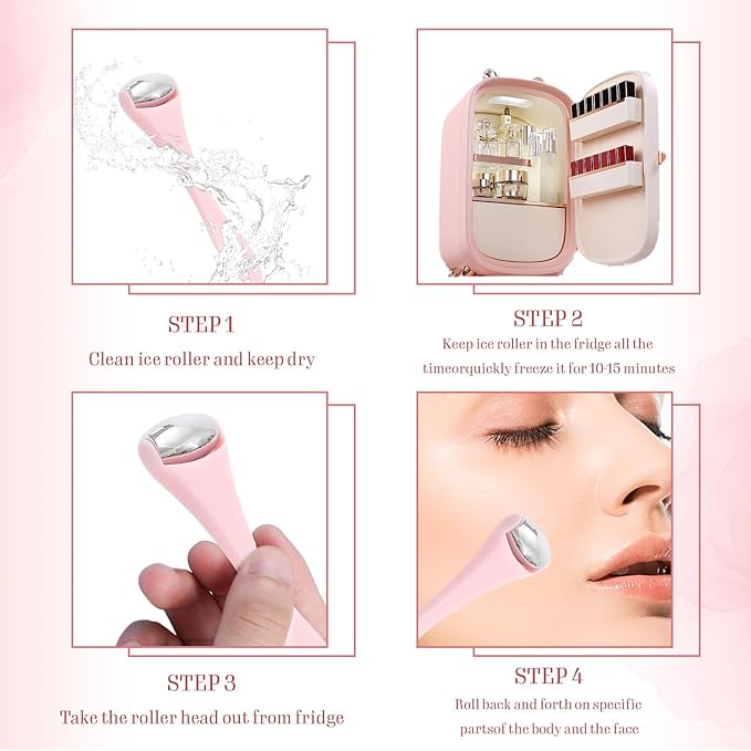 TORMEN Mini Eye & Face Rollers, Stainless Steel Eye Massage Ice Roller, Facial Beauty Tool for reduces puffy eyelids, Dark Circles Relief, Skin Care,muscle soreness,Facial cold compress (2pcs, Pink)-Velvo Beauty