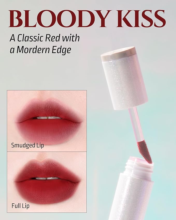 HEVVYMAKEUP Blurring Effect Lip Tint - Airy Velvet Matte Lips - Vegan, Longwear, Vibrant, Buildable Creamy Soft Texture - Korean Lip Makeup, Bloody Kiss, 0.13 fl.oz.-Velvo Beauty