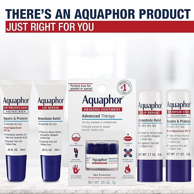 Aquaphor Lip Repair Ointment - Long-lasting Moisture to Soothe Dry Chapped Lips - .35 fl. oz. Tube (Pack of 2)-Velvo Beauty