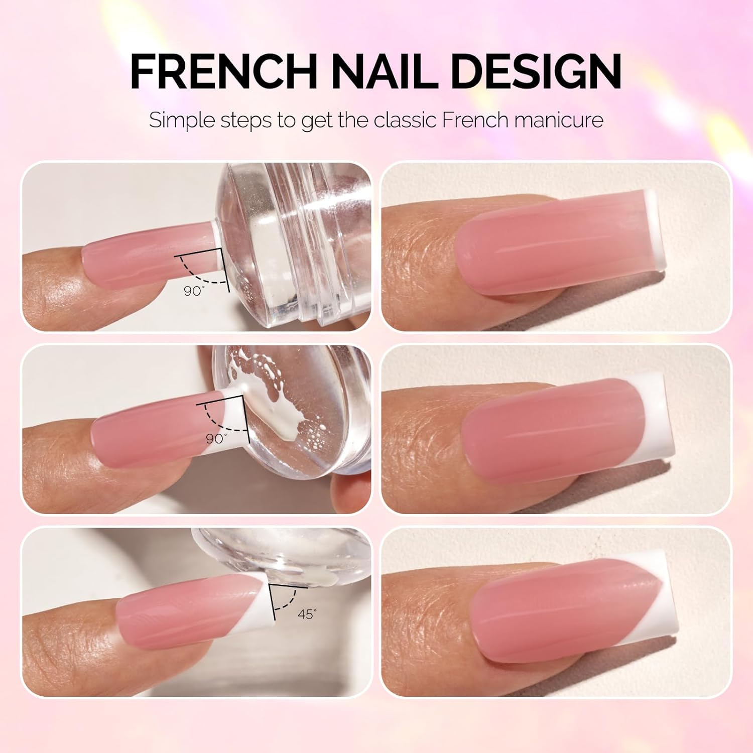 MelodySusie French Nail Stamper Kit, Silicone Stampers with Scrapers, 4PCS DIY Home Nail Design Salon, Clear-Velvo Beauty