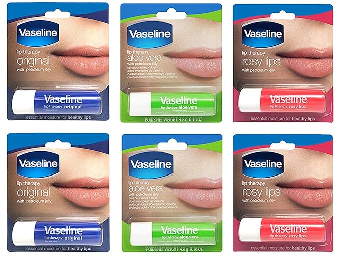 Vaseline Lip Therapy Stick with Petroleum Jelly Gift Set Includes Original, Rosy Lips and Aloe, 6 Count-Velvo Beauty