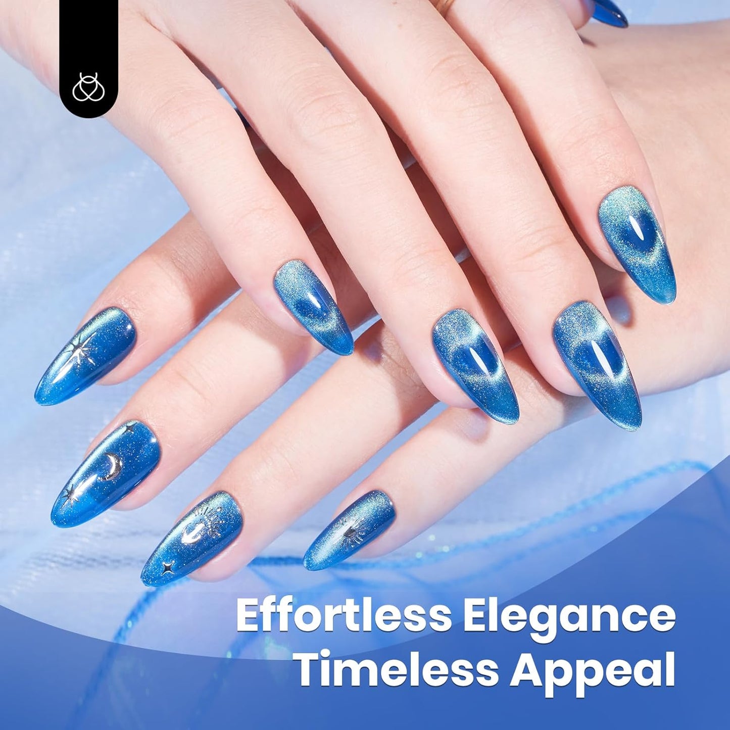 Beetles Blue Cat Eye Gel Nail Polish - 15ML Blue Glass Cat Eye Glitter Magnetic Gel Polish Shimmer Soak Off UV Stellar Whisper Collection Nail Art Design Manicure Gifts for Women-Velvo Beauty