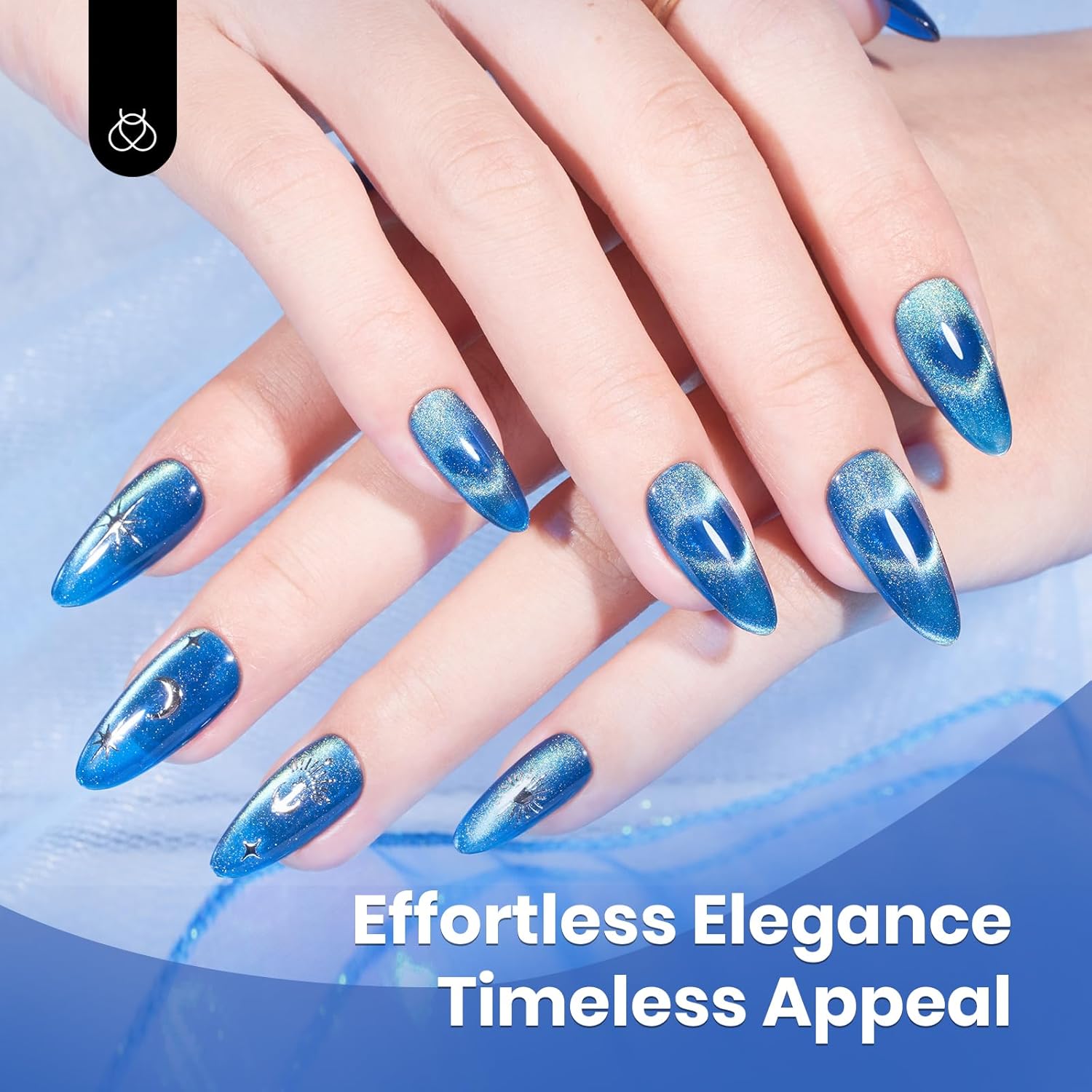 Beetles Blue Cat Eye Gel Nail Polish - 15ML Blue Glass Cat Eye Glitter Magnetic Gel Polish Shimmer Soak Off UV Stellar Whisper Collection Nail Art Design Manicure Gifts for Women-Velvo Beauty