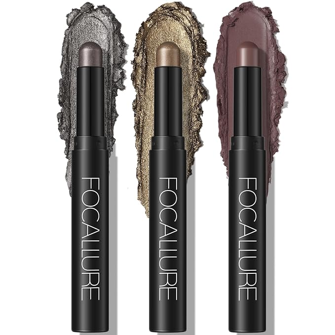 FOCALLURE 3PCS Cream Eyeshadow Stick Sets,Matte and Shimmer Eye Brightener, High Pigmented Crease-proof Pencil,Long Lasting Eye Shadow Highlighter Makeup,Buried Moonlight-Velvo Beauty