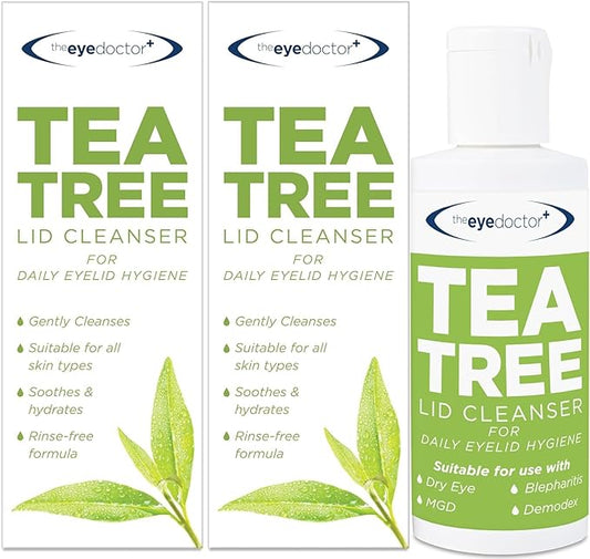 The Eye Doctor Tea Tree Lid Cleanser Twin Pack - 2X 100ml – Daily Hygiene Remove Debris & Make-up Eyelid Eyelashes – For Sensitive Eyes – Tea Tree Oil Argan Oil Coconut Oil & Micellar Water-Velvo Beauty