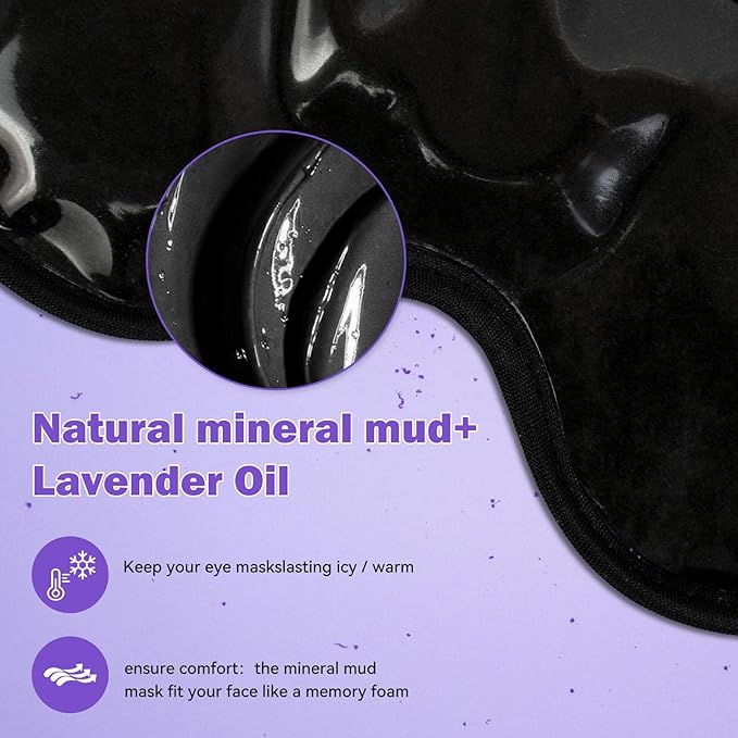 Cooling Gel Eye Mask Reusable Cold Eye Mask, Frozen Eye Mask Ice Eye Compress Ice Pack, No Freeze, Cool Relaxation, Comfort Snug Fit, Eye Cover Ice Mask with Mineral Mud for Office, Home, 2PCS-Velvo Beauty