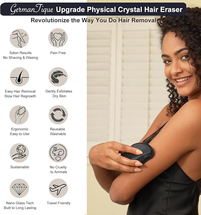 Crystal Hair Eraser,Natural Crystal Hair Remover,Reusable Painless Nano Glass Hair Removal Device Without Shaver,Gentle Crystal Epilator and Exfoliator for Soft Silky Skin(Black)-Velvo Beauty