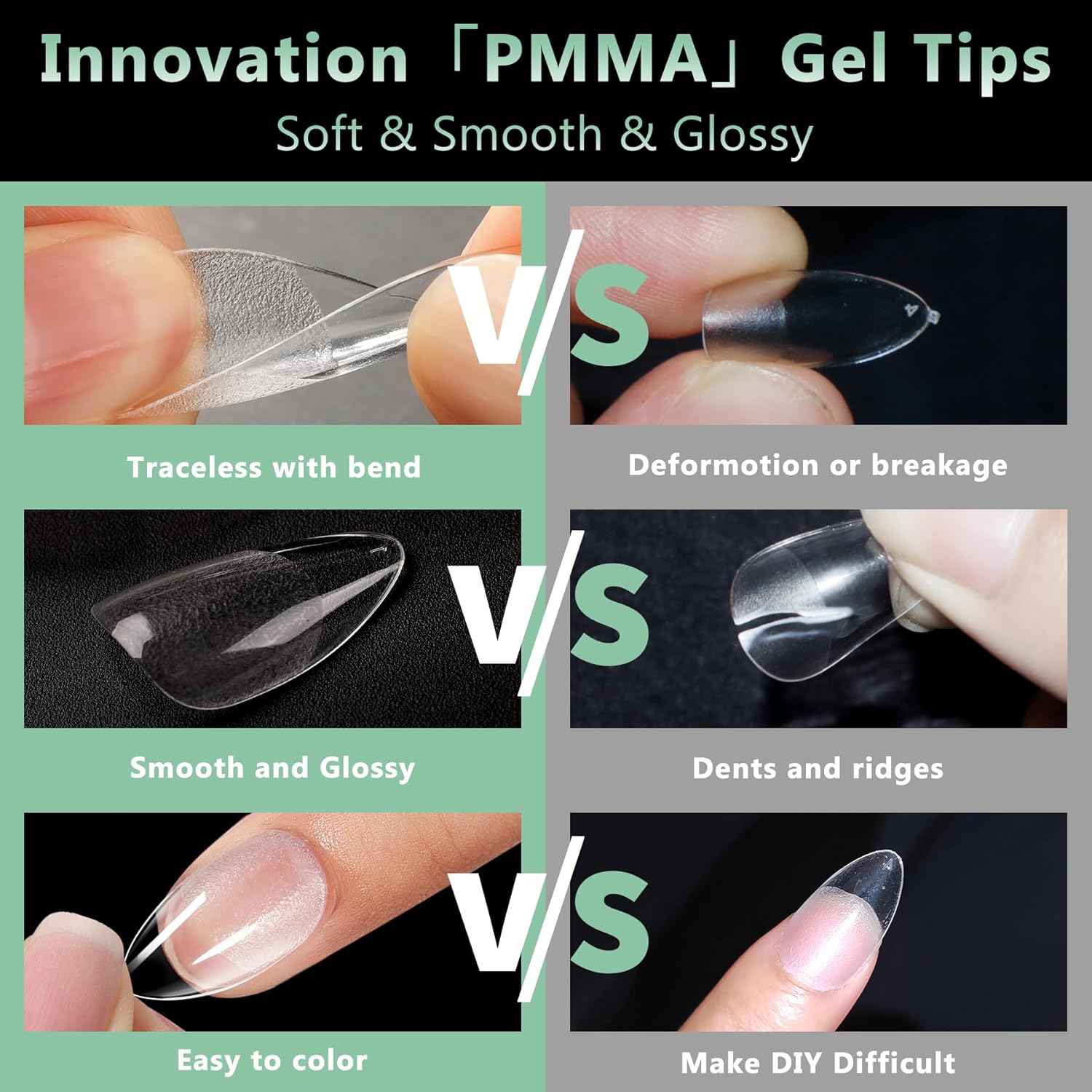 Medium Almond Nail Tips, 216pcs Acrylic Fake Nails Gel Nail Tips Soft, Full Cover Pre-Shaped Matte Clear Press on Nails for Extension, Diy at Home Manicure 12 Sizes-Velvo Beauty