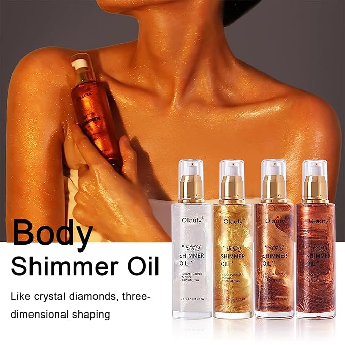 Shimmer Body Oil,Face and Body Liquid Luminizer,Waterproof Moisturizing Light Shimmer Glow Illuminator,Smooth Body Shimmer,Liquid Highlighter Makeup (Golden Brown)-Velvo Beauty