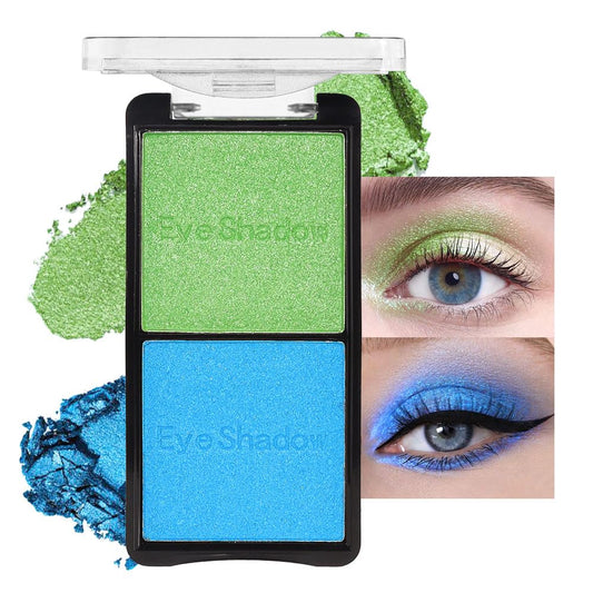 2 colors eye shadow makeup palette, Blue & Green Eyeshadows Halloween Birthday Party Wear, high pigment eye, matte & shimmer metal eye shadow powder, Blendable, Ultra-Pigmented(02)-Velvo Beauty