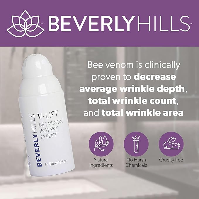 Beverly Hills V-Lift Instant Eye Lift and Eye Tuck Bee Venom Serum for Puffy Eyes, Dark Circles, Wrinkles, and Under Eye Bags Treatment for Women and Men | 30mL (120 Day Supply)-Velvo Beauty