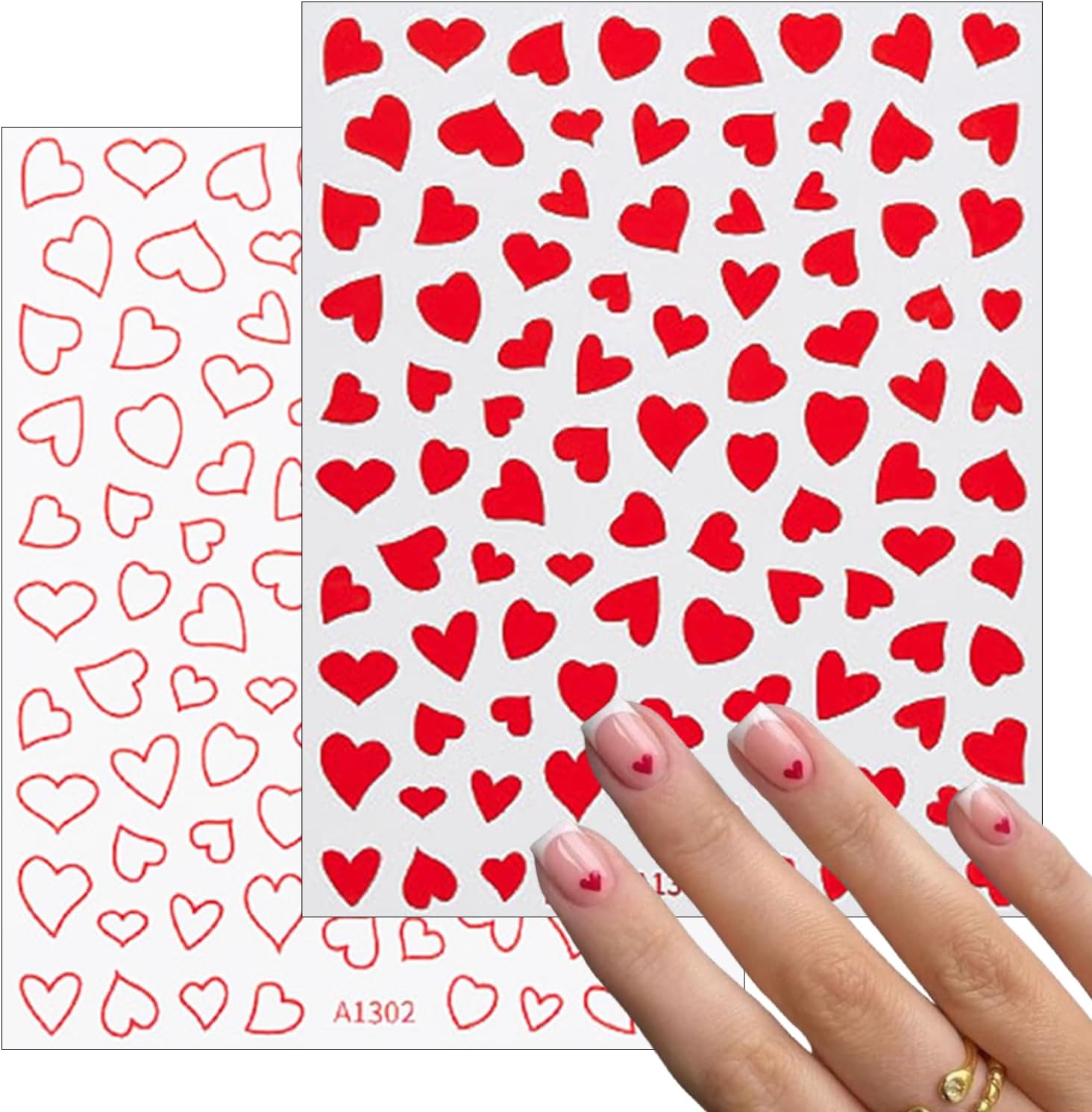 6 Sheets Valentine's Day Heart Nail Art Stickers Decals 3D Self-Adhesive Nail Decals Cute Red and Black Hollow Out Heart Nail Supplies for Women and Girls Valentines DIY Manicure Decorations-Velvo Beauty