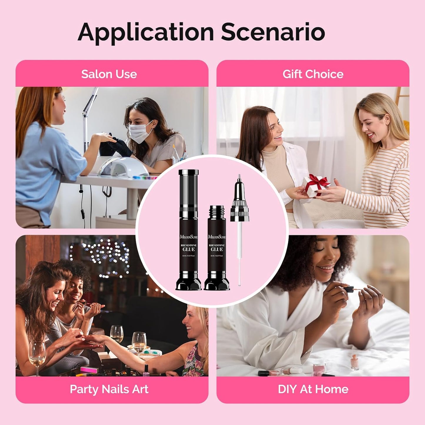 MelodySusie 2Pcs Nail Rhinestone Glue, 3D Gel Nail Art Design Strong Adhesive Nail Gem Glue with Brush Pinpoint Nail Charms Gems Jewelry Decoration DIY Manicured at Home Cured Need-Velvo Beauty