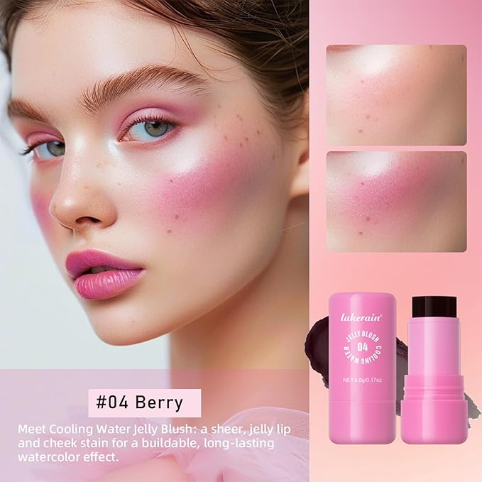 Multi-Use Cooling Water Jelly Blush/Lip Tint & Eye Shadow - Sheer Stain withBuildable Watercolor Finish - Long-Lasting Moisture - 1,000+ Swipes Per Stick - Jelly Texture for Lip & Cheek (Berry)-Velvo Beauty