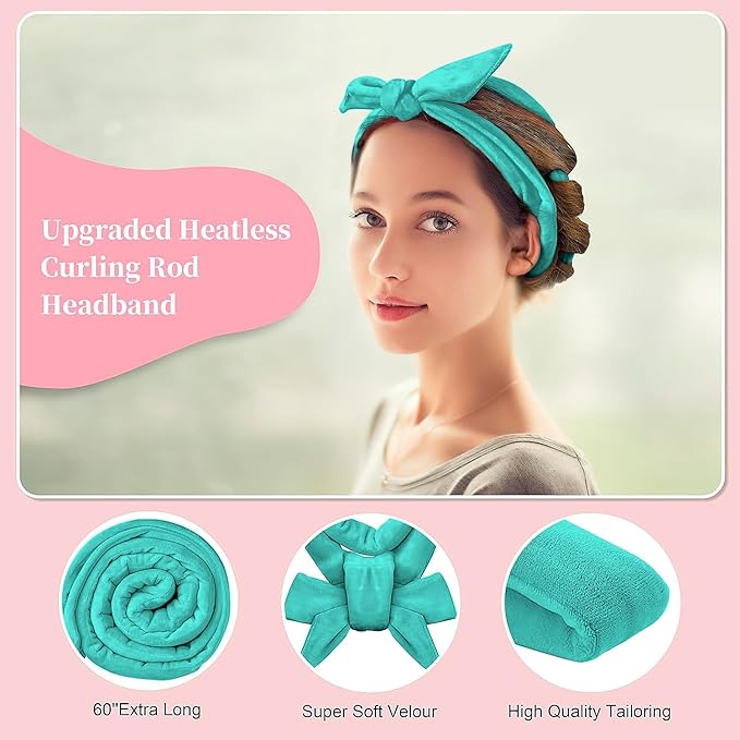 Heatless Curling Rod Headband, Upgraded 60" Extra Long Heatless Curls Headband Soft Hair Curlers to Sleep In Hair Rollers No Heat Curls (Green)-Velvo Beauty