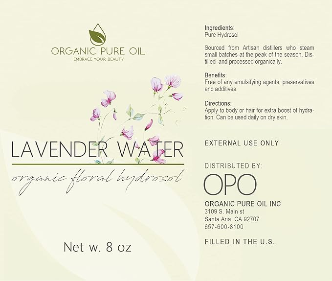 OPO Lavender Hydrosol Spray 8 oz & Sprayer Pure Steam Distilled Vegan Toner Spritz Cleanser Water Calming Toning Aromatherapy Body Mist Linens Makeup Gentle Hydrosol Water - Packaging May Vary-Velvo Beauty