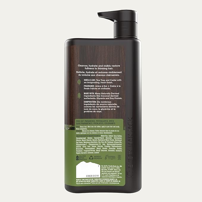 Every Man Jack 2-in-1 Tea Tree + Cedar Shampoo + Conditioner - Thicken, Cleanse, and Hydrate Hair with Coconut, Aloe, Tea Tree Oil - Naturally Derived and No Harmful Chemicals - 24oz -1 Bottle-Velvo Beauty