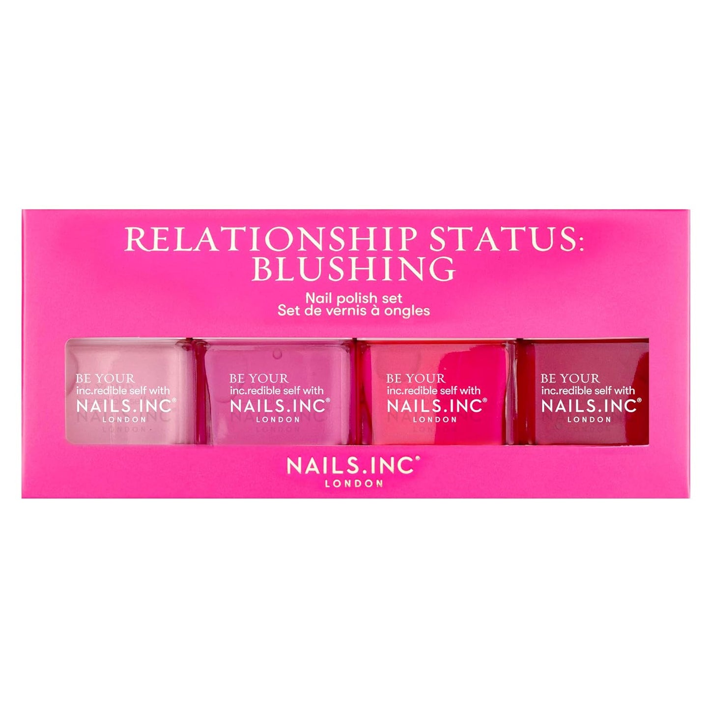 Nails Inc Relationship Status, Blushing Pink Nail Polish, Mother’s Day Gift For Mom, Long Wearing, High Shine, Rouge, Neon Pink & Rich Berry, Full Coverage, Chip Resistant, Air Dry, Vegan, 4 Piece Set-Velvo Beauty