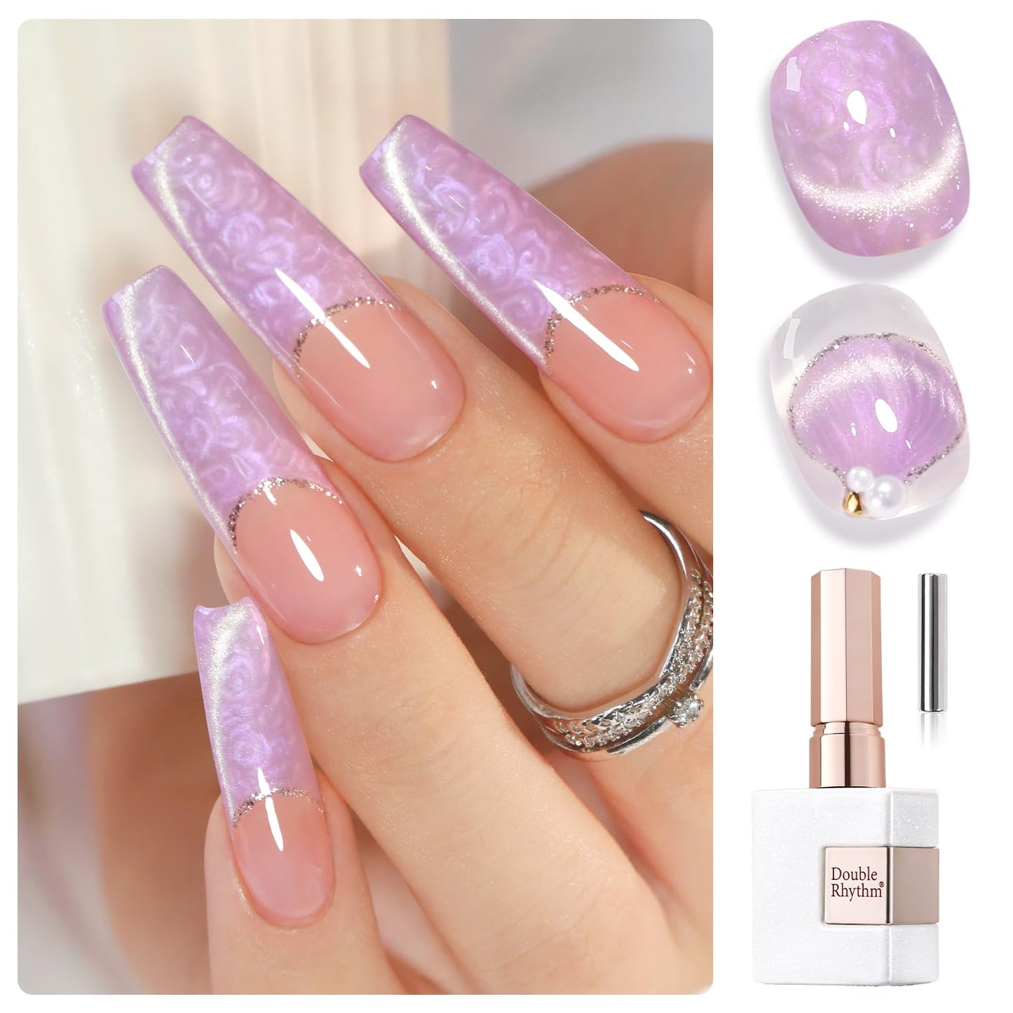 Double Rhythm 15ML Ice Glass Cat Eye Gel Polish with Magnet Holographic Glitter Shimmer Translucent Sheer Color Salon Soak Off Magnetic Nail at Home (Mermaid Purple-MC1136)-Velvo Beauty
