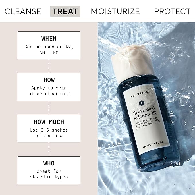 Naturium BHA Liquid Exfoliant 2%, Leave-on Face & Skin Care Exfoliating Pore Treatment, with Salicylic Acid & Bioactive Fruit Acids, Packaging May Vary, 4 oz-Velvo Beauty