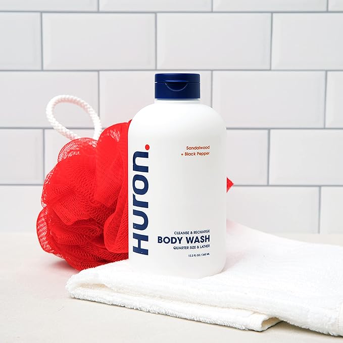 Huron Men’s Moisturizing Body Wash – Crisp & Invigorating Scent of Citrus, Eucalyptus, Mint, & Aromatic Greens - Made With Coconut Oil, Vitamin E & Witch Hazel – Vegan, Cruelty-Free - 12.2 fl oz-Velvo Beauty