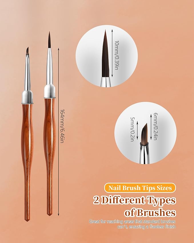 2Pcs Nail Art Brush Set, Multi-Functional 3D Nail Pen for Gel Extensions, Builder Nail Gel Design and Home DIY Manicure (Wood Color)-Velvo Beauty