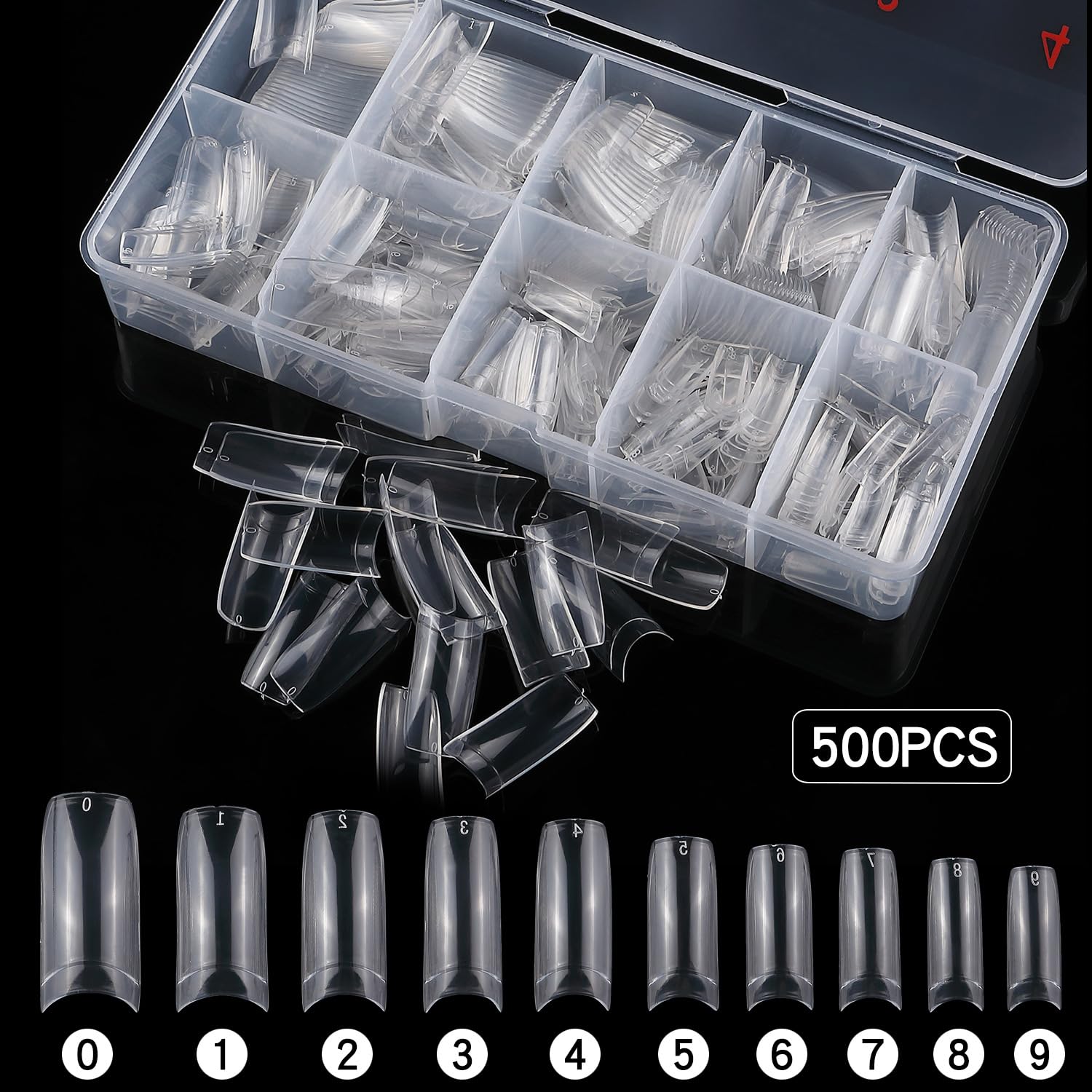 1000pcs Clear and Natural Acrylic Nail Tips,10 Size French Nail Tips For Acrylic Nails Half Cover False Nails Extension Artificial Fingernails-Velvo Beauty